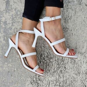 Women Ankle Strap High Heel Sandals White Color